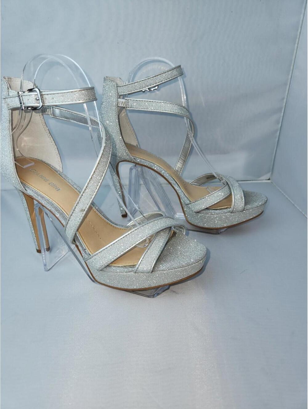 Gianni Bini 5" Stiletto Women's Silver Glitter High Heel Sandals Size 8.5
